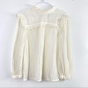 Madewell size M eyelet tie back mockneck balloon sleeve top!